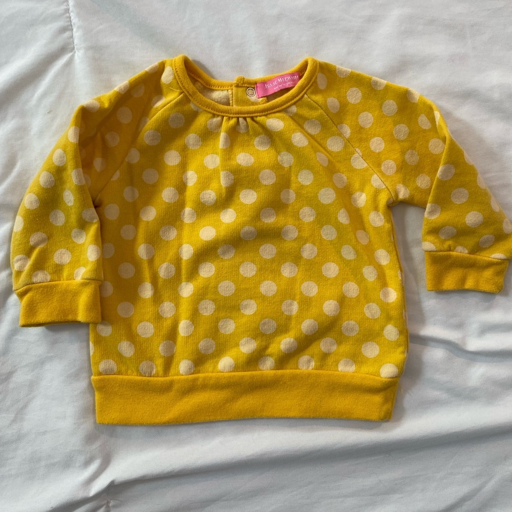 12 MONTH TODDLER GIRL ISAAC MIZRAHI YELLOW AND WHITE POLKA DOT SWEATER